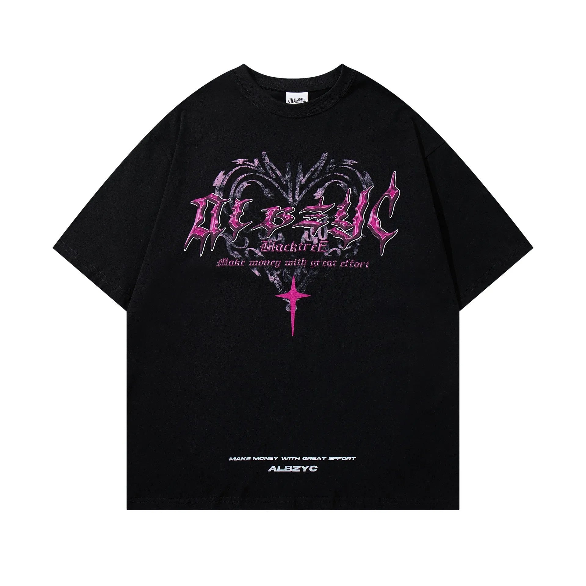 Men's retro printed cotton t-shirt with round neck and short sleeves in white or black
