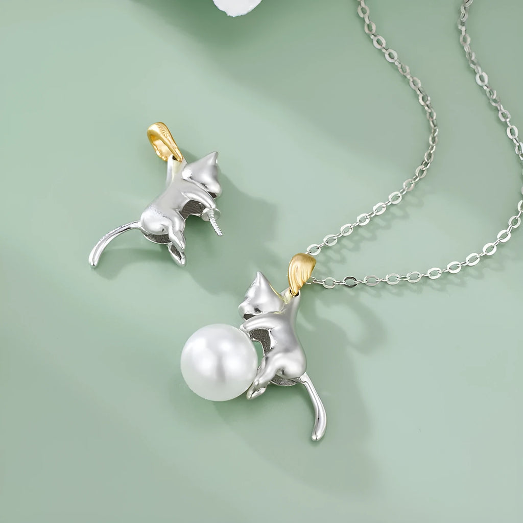 925 sterling silver clavicle chain with cat charm and electroplated finish in D3247 colour