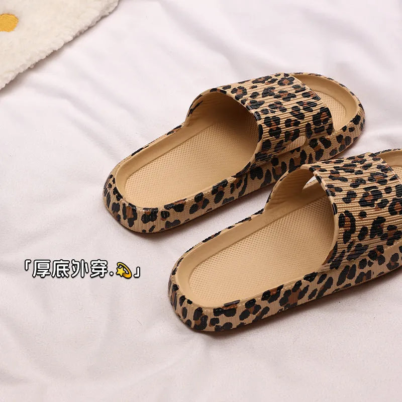 Women's leopard print EVA slippers with thick sole in Korean style.