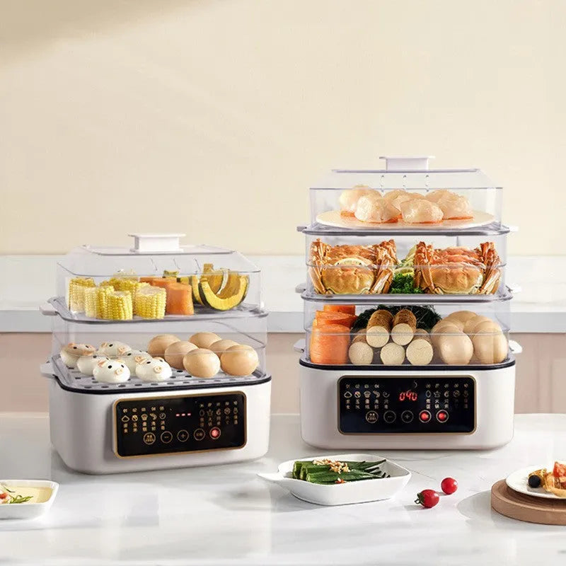 28 litre stainless steel electric steamer with transparent lid and automatic measuring function