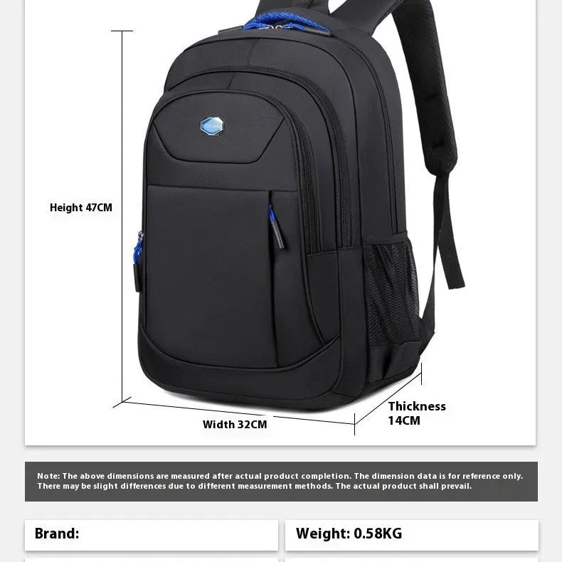 Oxford cloth college backpack with multi-layer compartments in black, blue, green, or red