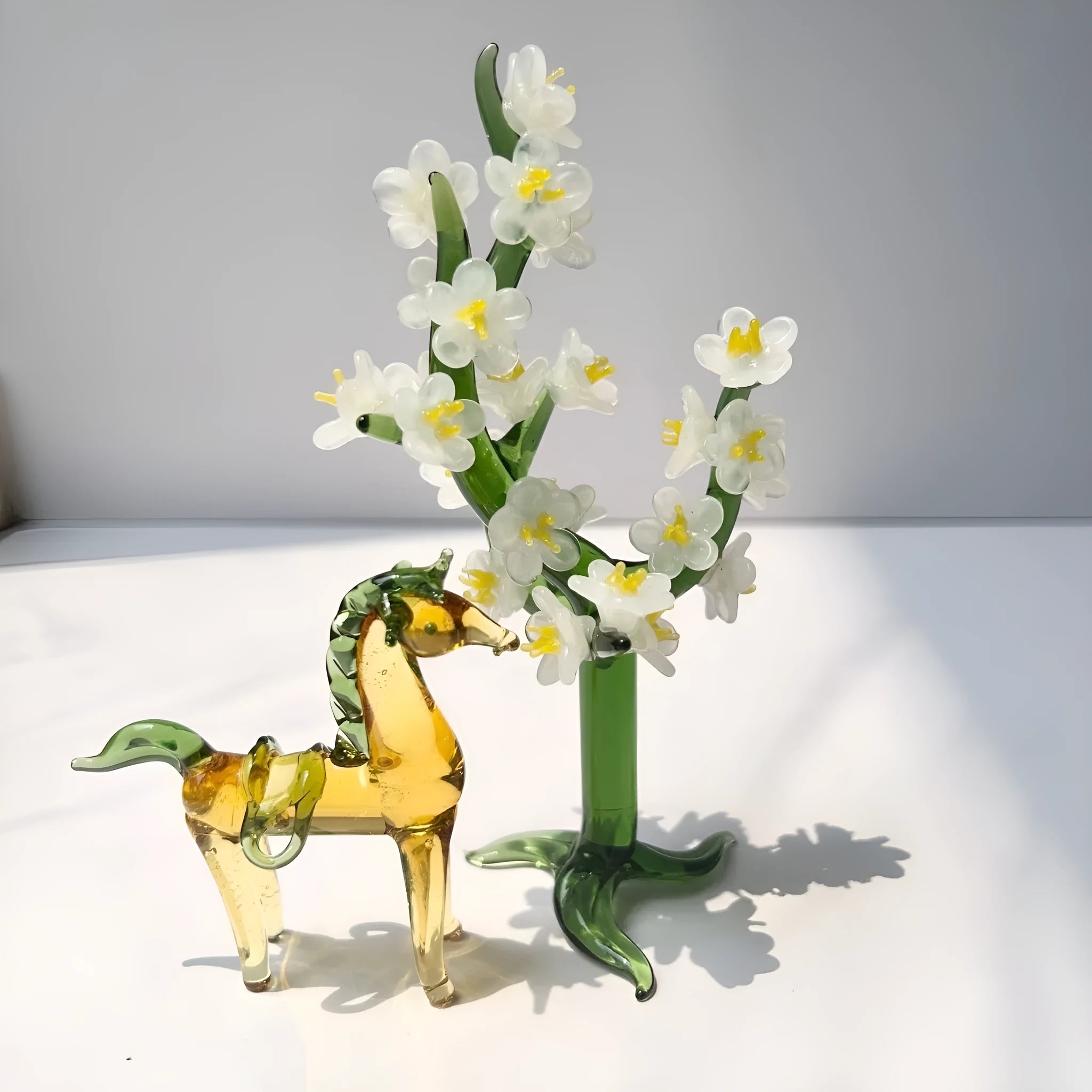Glazed horse figurine decoration in coloured glaze with modern design for office decor