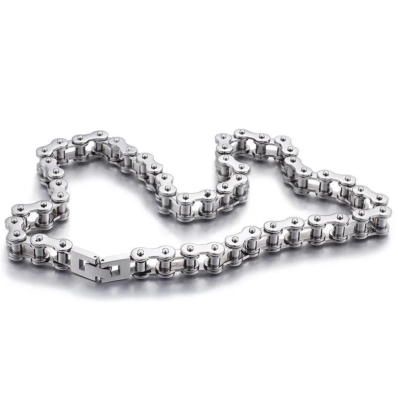 Titanium steel bike chain necklace for men polished geometric punk style 51-80cm adjustable gold and steel colour