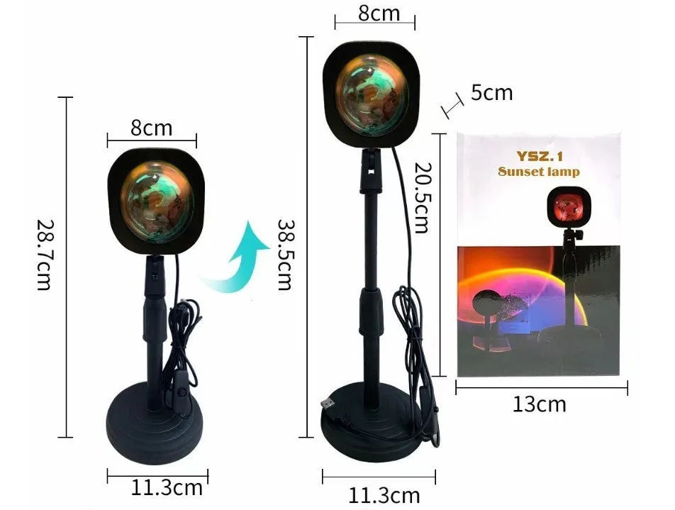 Sunset red rainbow projection lamp with USB charging port and push-button switch