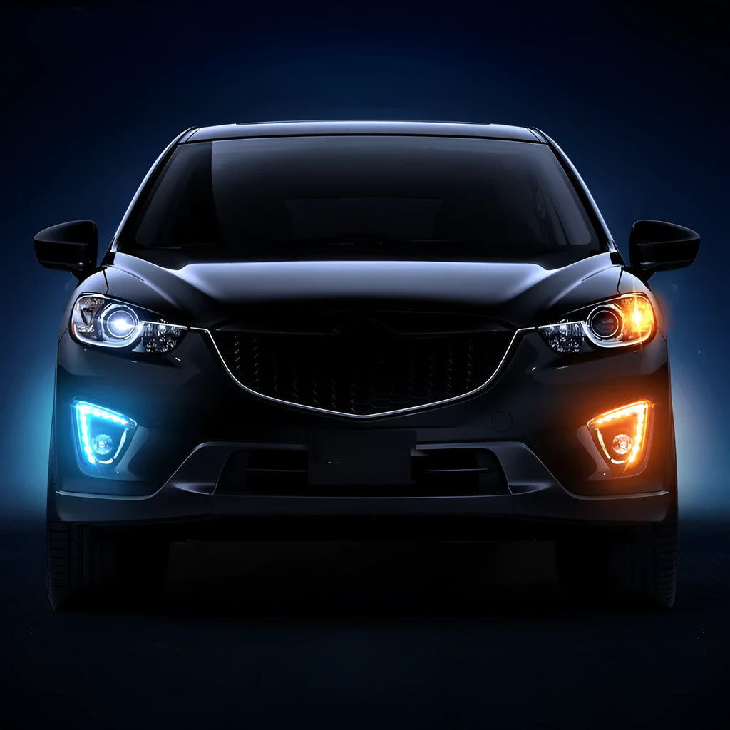 Mazda CX-5 replacement LED daytime running light bulbs with electroplated housing.