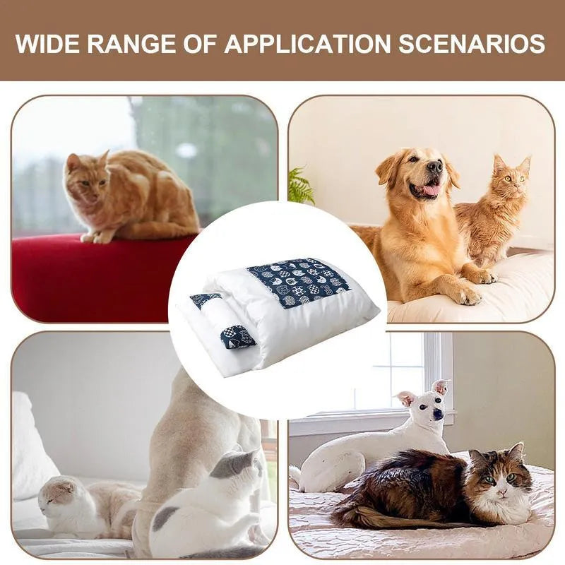 Warm cat bed with removable pillow, plush fabric, available in four sizes for cats and small dogs
