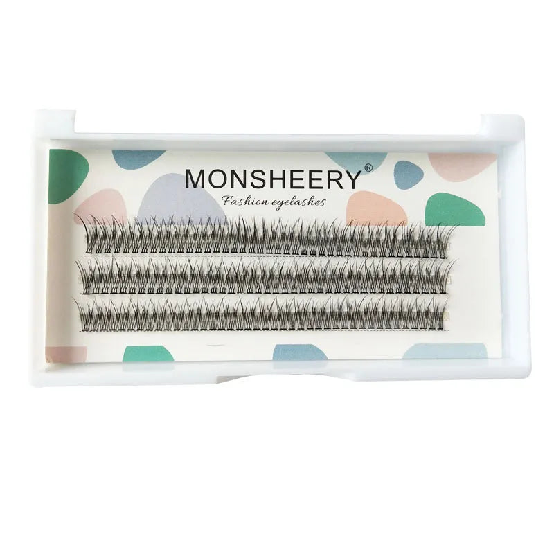 Black V-shaped fairy fishtail false eyelashes with thick segment design shown at 10mm length