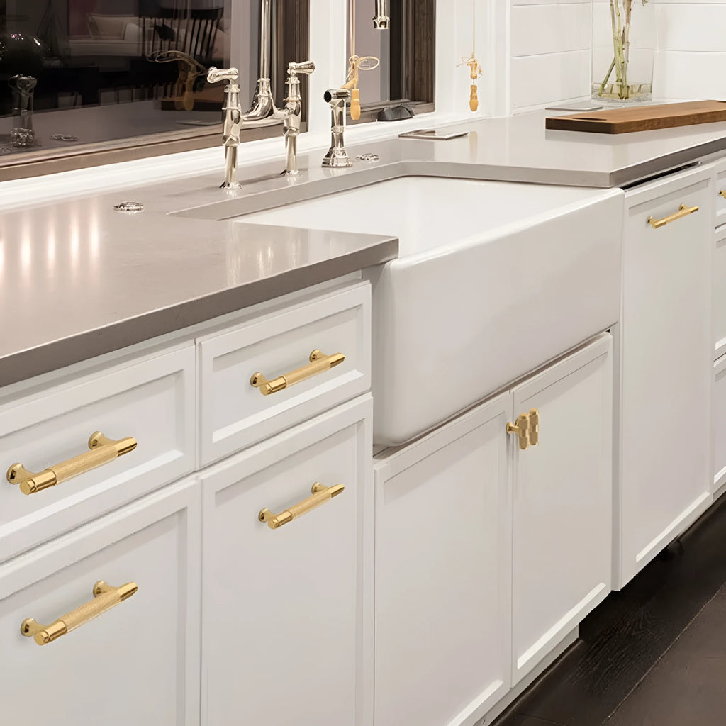 Brushed brass aluminium alloy European style furniture handle with hole spacing options