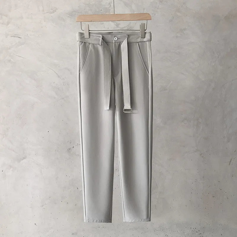 Boys slim straight trousers in wool-blend fabric showing tapered leg styling and straight leg opening