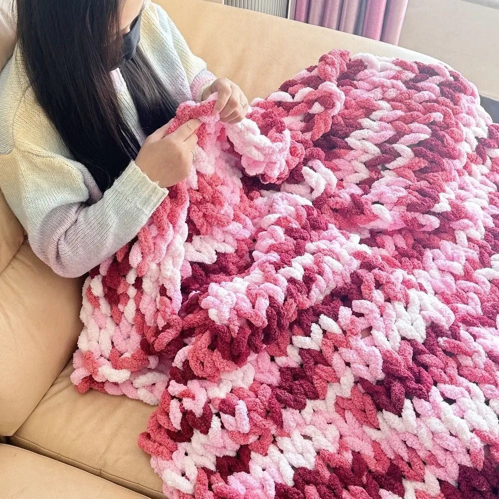 Coarse yarn chenille knitted braided gravity blanket in modern simplicity style, showing textured velvet surface.