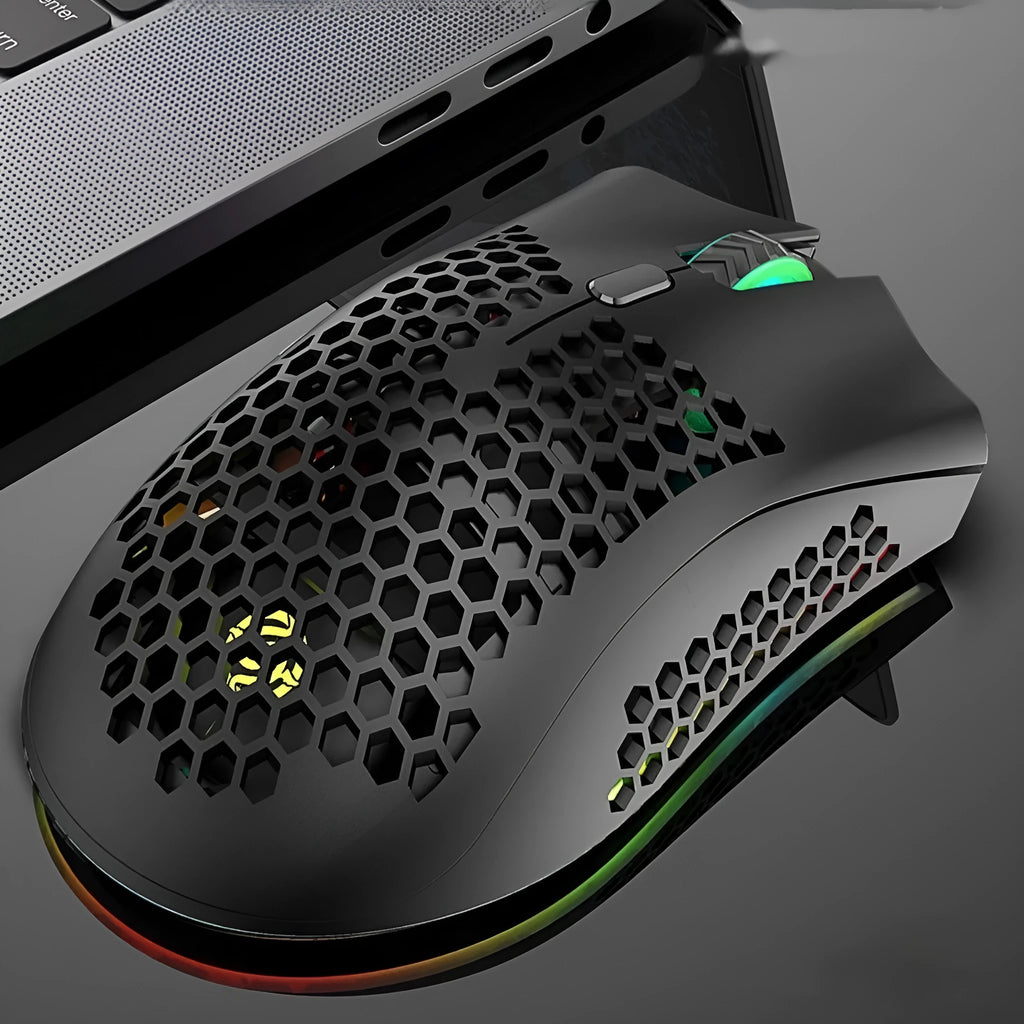 Hollow-out design wireless gaming mouse with luminous charging in black, cyan or white