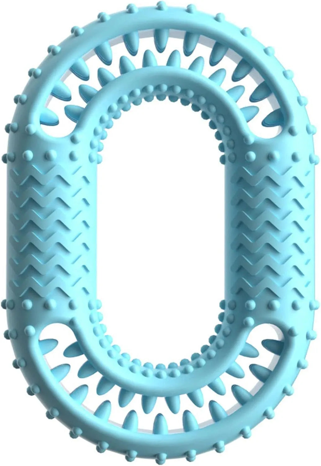 Blue o-ring shaped dog toy for aggressive chewers measuring 12.5 cm