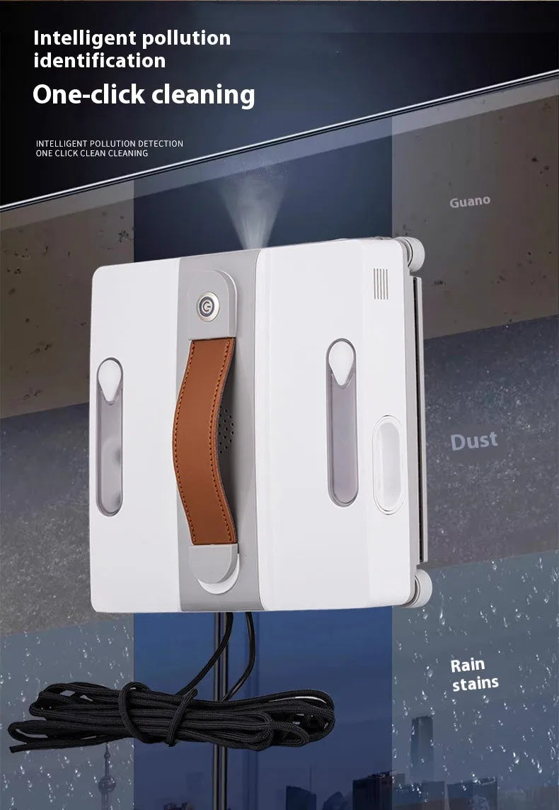 White intelligent window cleaning robot with dimensions 220mm by 220mm by 70mm