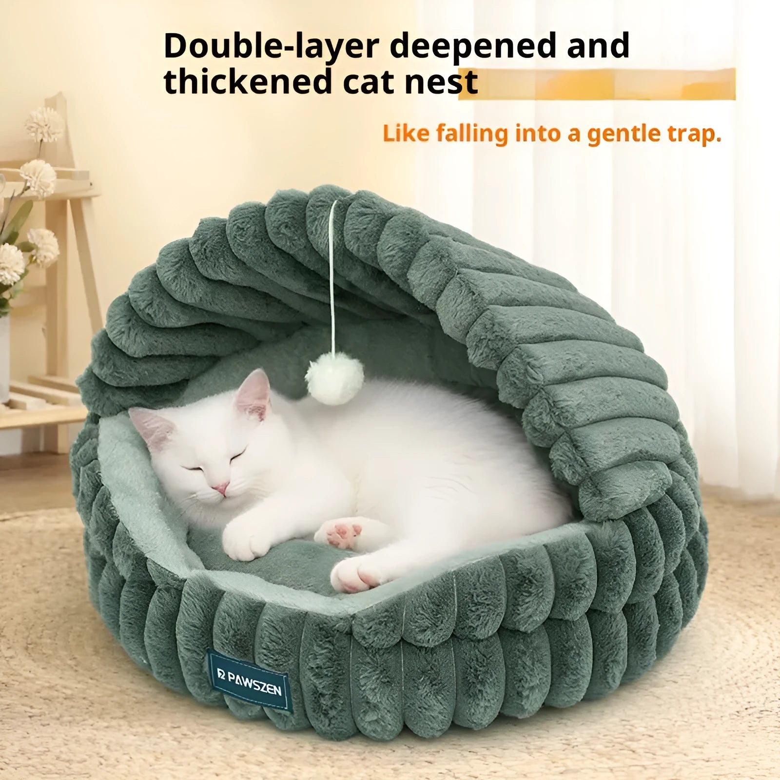 Large cat nest warm pet bed in grey shell shape 50cm diameter