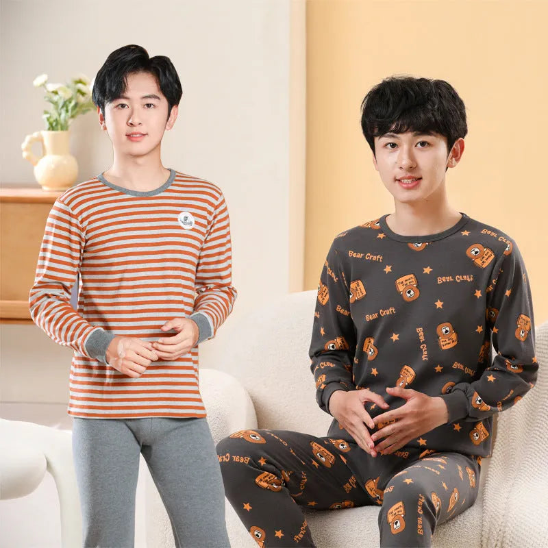 Cotton children's pyjama set top and trousers, blue screen cat pattern, suitable for boys and teens 130-177cm