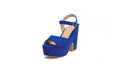 Plus size women's platform sandals with ankle strap and open toe in black suede