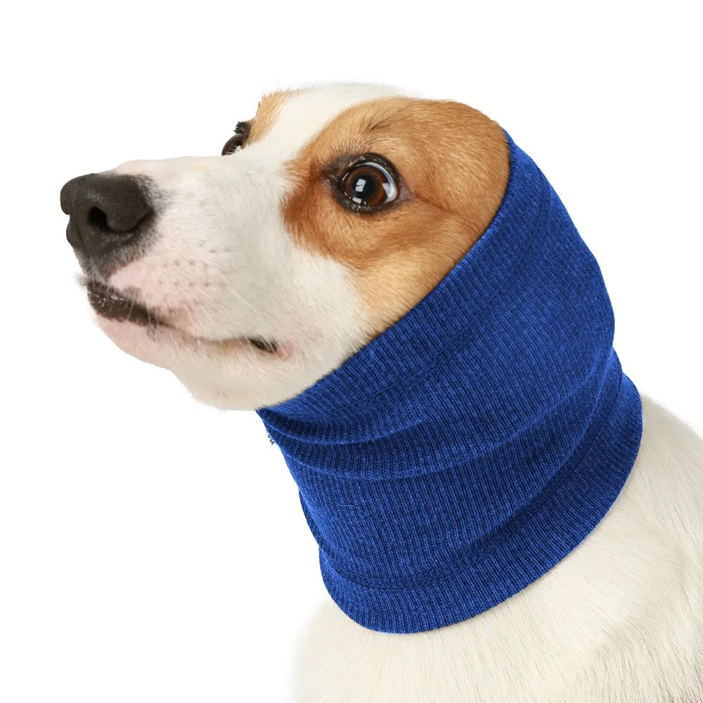 Blue and grey polyester headband scarf for dogs in small, medium, and large sizes