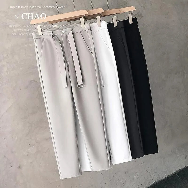 Boys slim straight trousers in wool-blend fabric showing tapered leg styling and straight leg opening