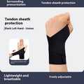 Black adjustable athletic wristguard shown on a wrist, suitable for badminton, tennis, and volleyball.