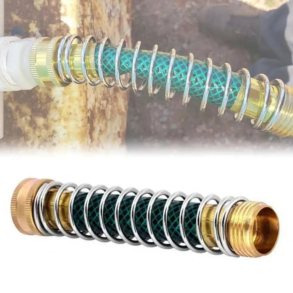 15cm brass spring hose connector with anti-kink mechanism for garden irrigation systems