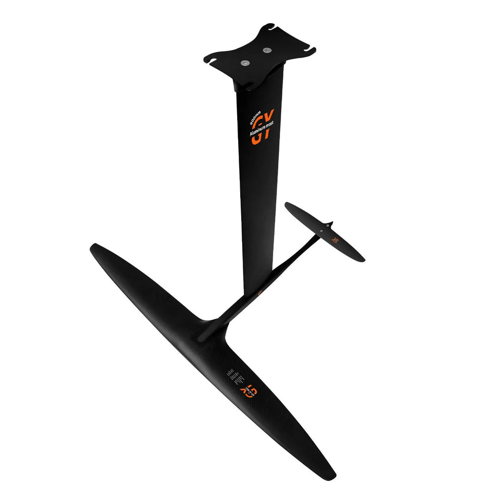 Black carbon fibre and aluminium alloy racing hydrofoil for surfing with 1051mm front wing