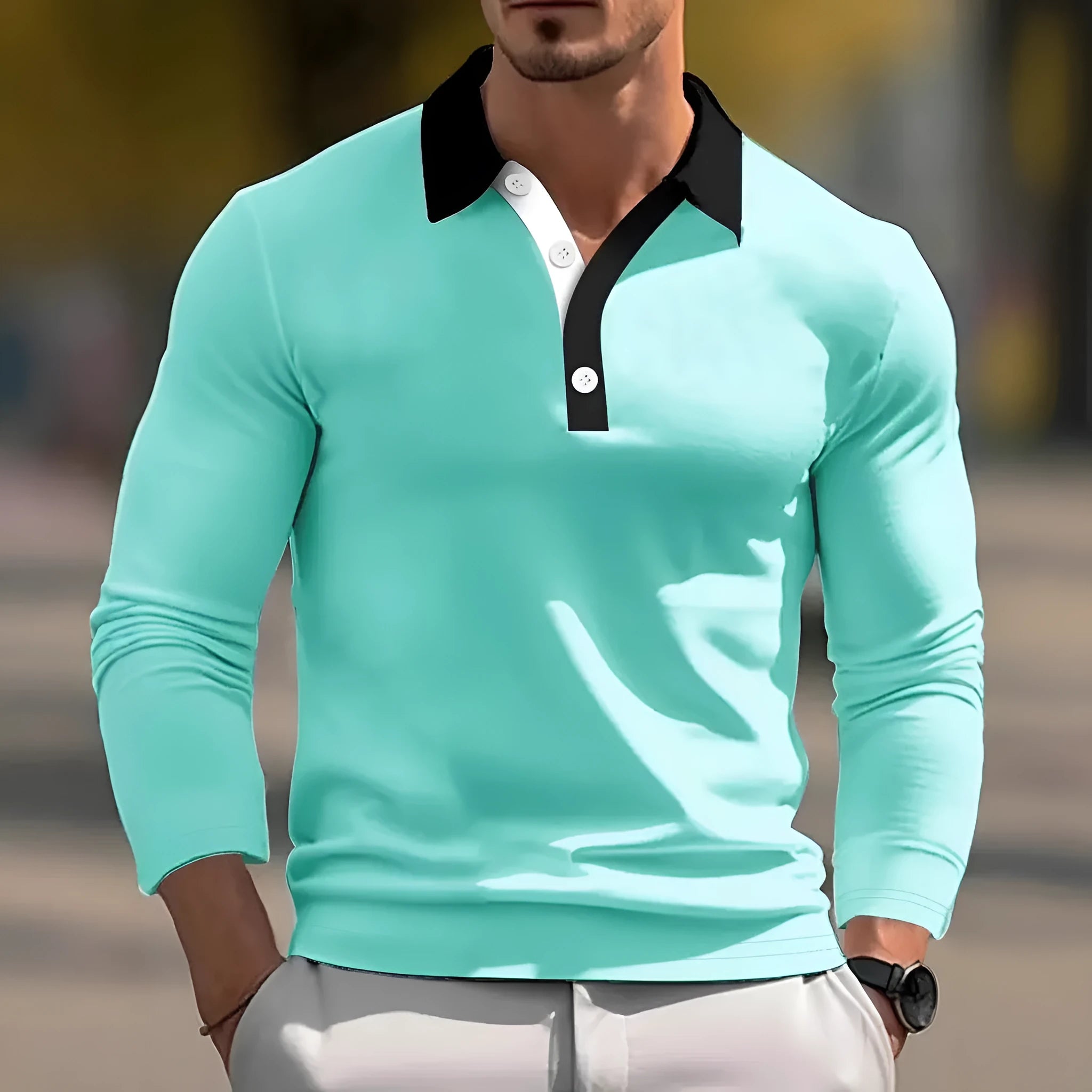 Design Button Long Sleeve Retro Loose Top for men in polyester blend, loose fit pullover