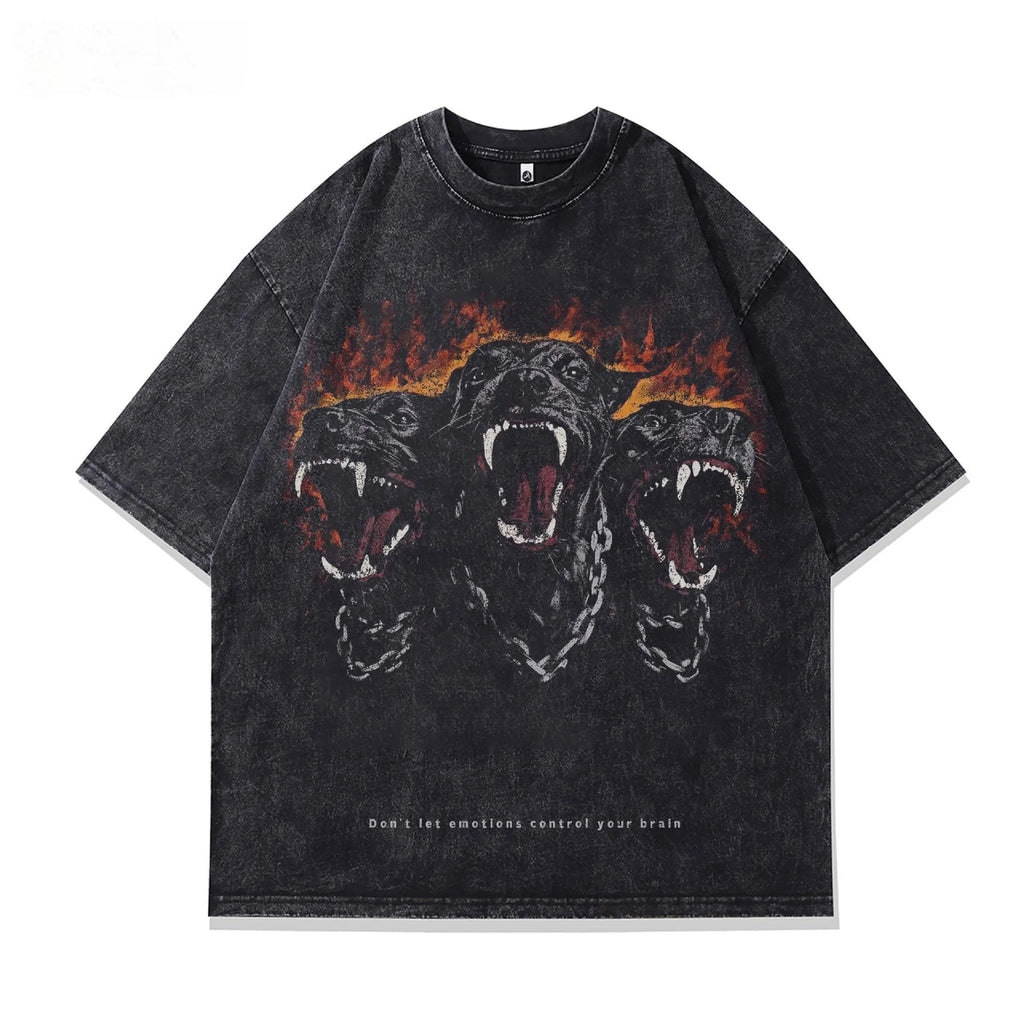 Men's short sleeve cotton pullover with character pattern print in loose fit style