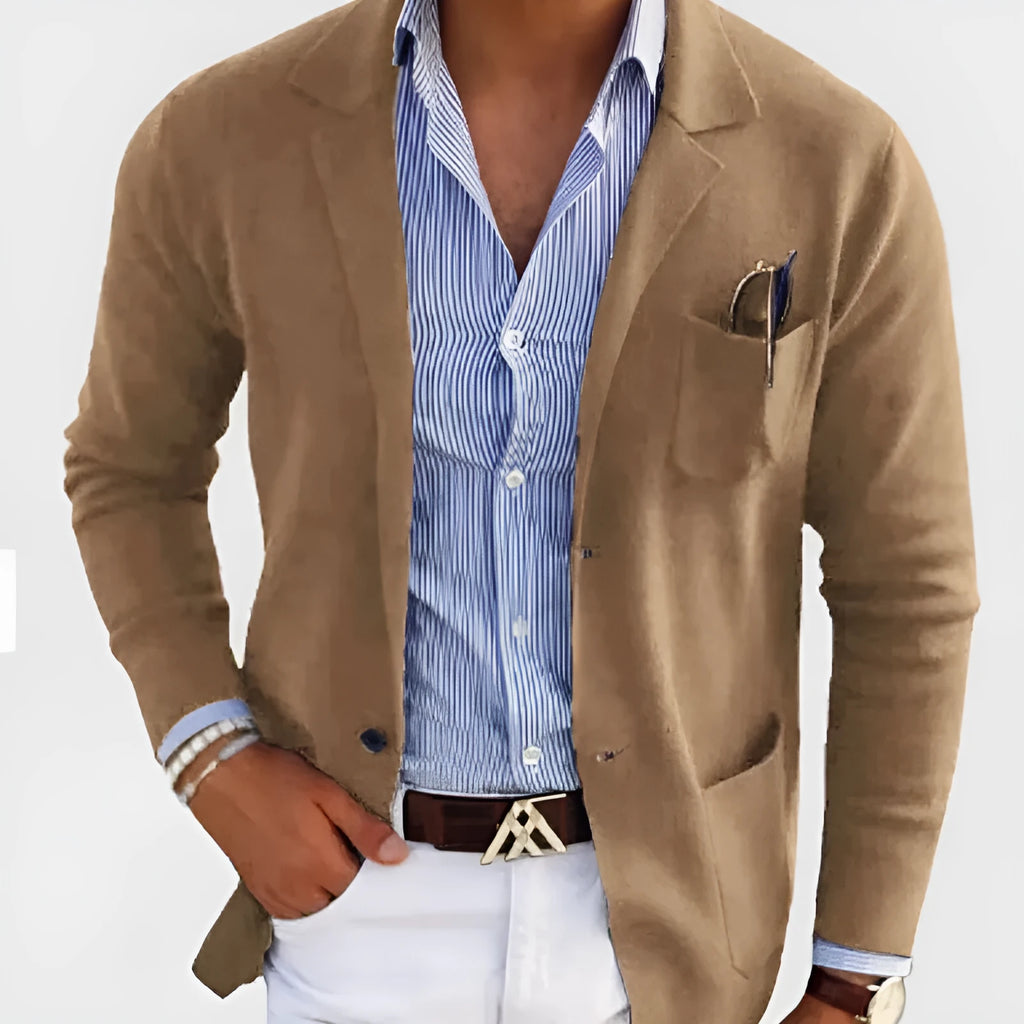 Men's solid colour polyester double button leisure jacket, long sleeve, available in multiple colours