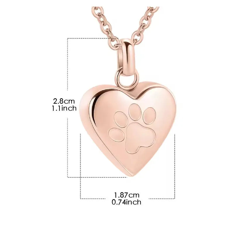 Titanium steel heart pendant necklace with opening casket mechanism and paw print detail