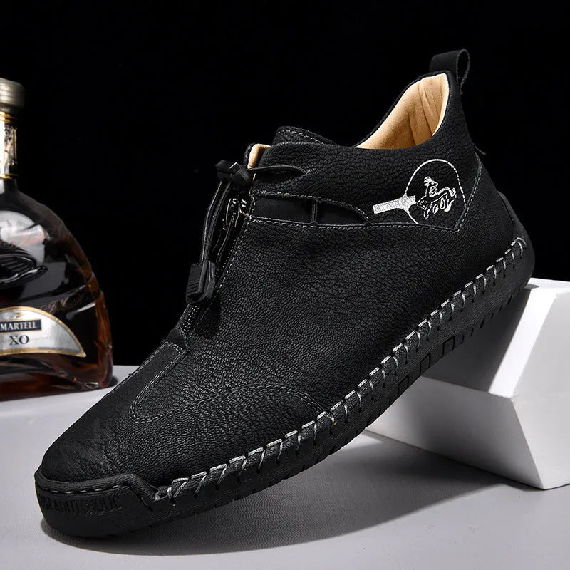 Men's casual leather shoes with round toe and height-increasing mid-heel in multiple colour options