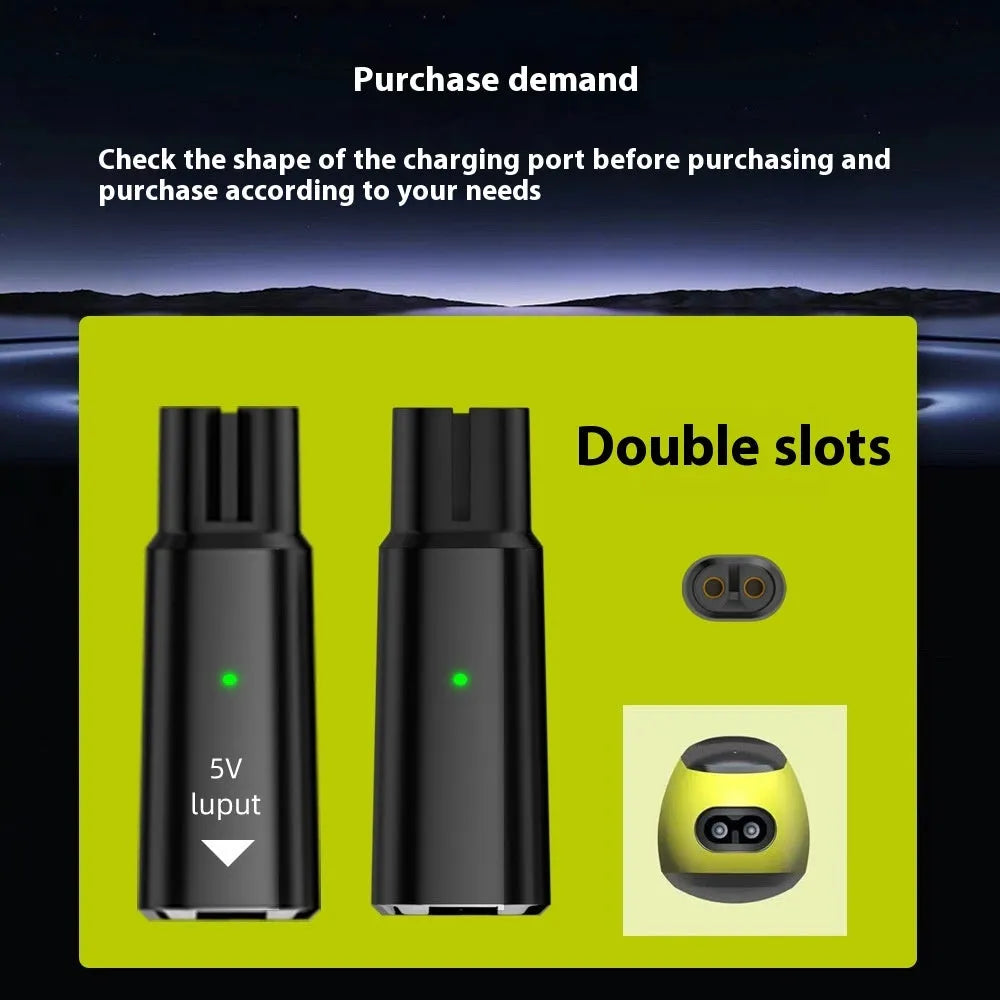 Black or grey aluminium alloy USB-C charging adapter for 4.3V electric shavers and clippers