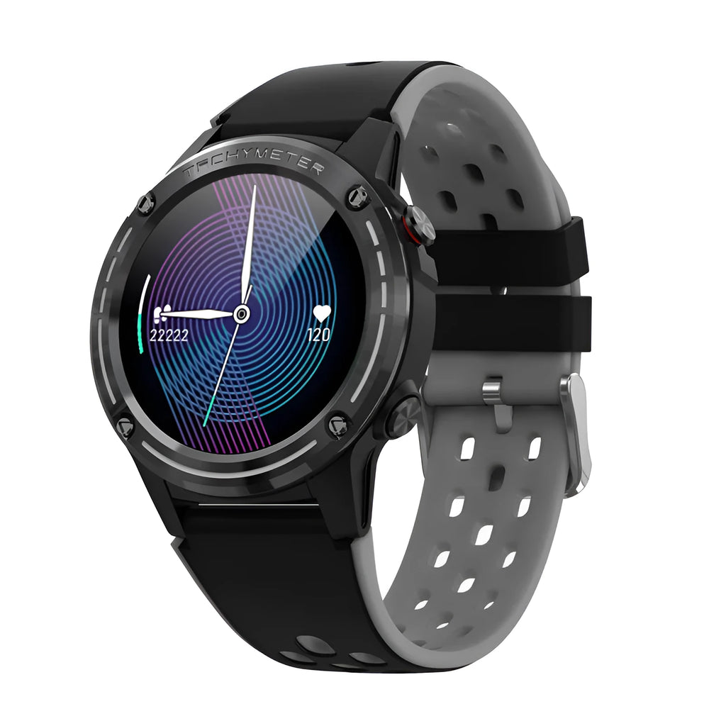 Blue silicone strap 1.3 inch outdoor sports smart watch displaying health metrics on its screen.