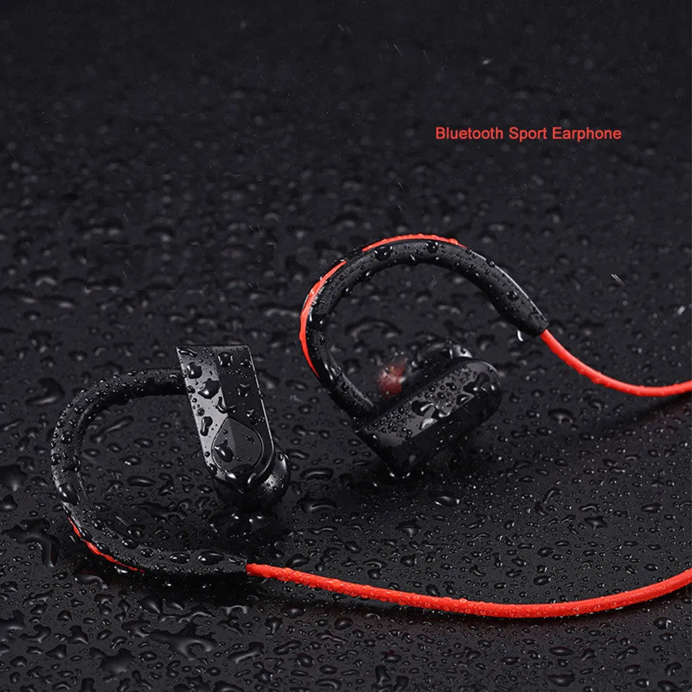 Wireless neck mounted Bluetooth earphones in black colour with USB charging cable