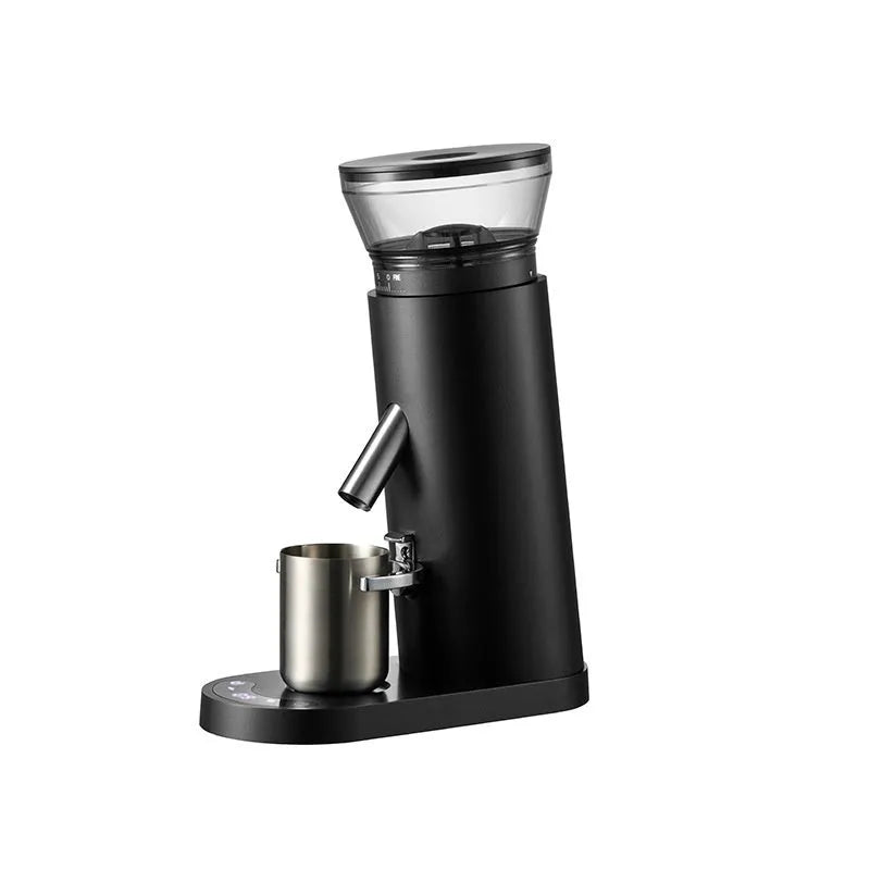 Portable electric coffee grinder with stainless steel body and temperature control display