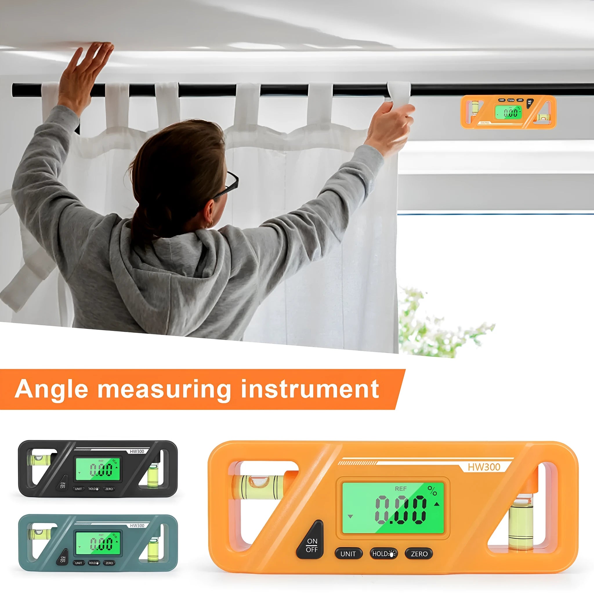 Black digital inclinometer level meter with magnetic base and LCD display showing an angle reading.