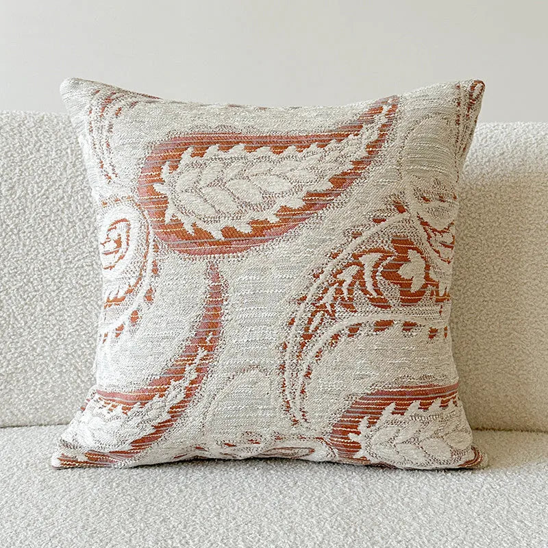 American-style jacquard sofa backrest cushion cover with paisley pattern in amber colour.