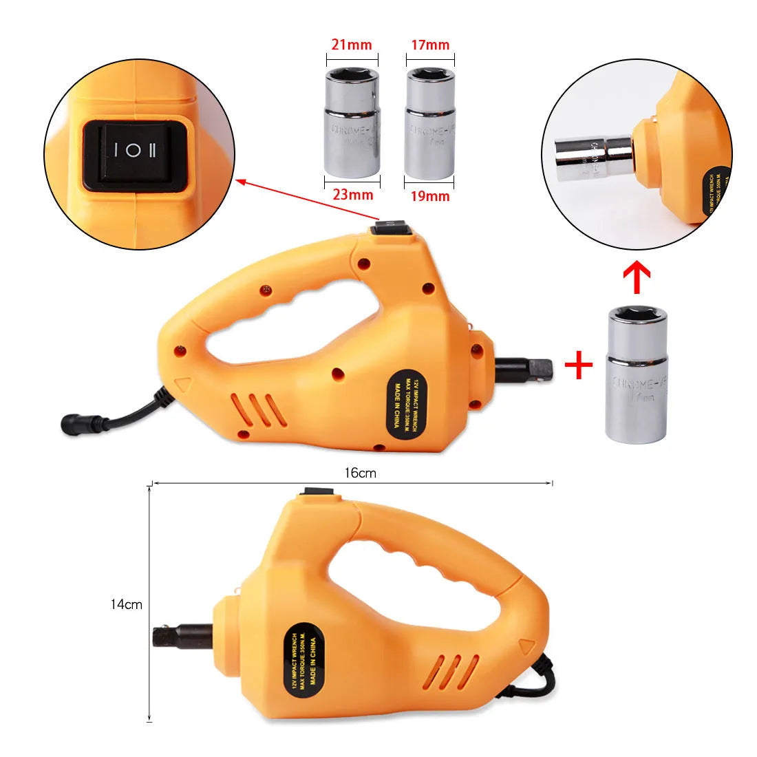 Yellow electric car jack set with cordless wrench for 2 tonne vehicles