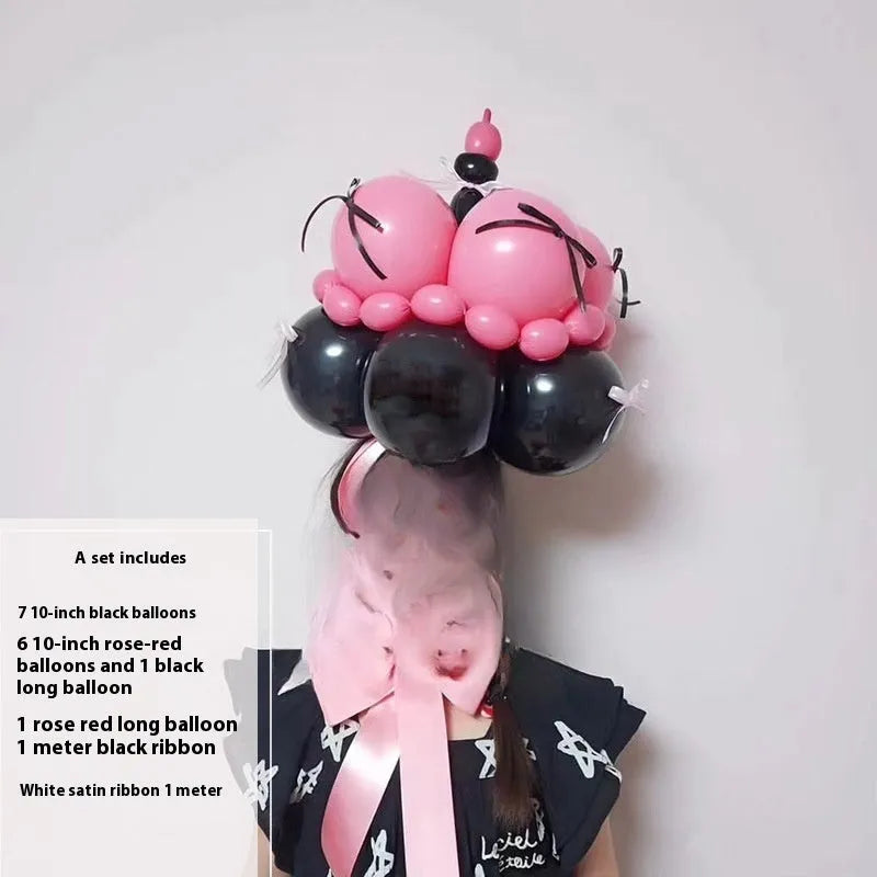Complete DIY balloon bouquet cake decoration kit with round balloon arrangement