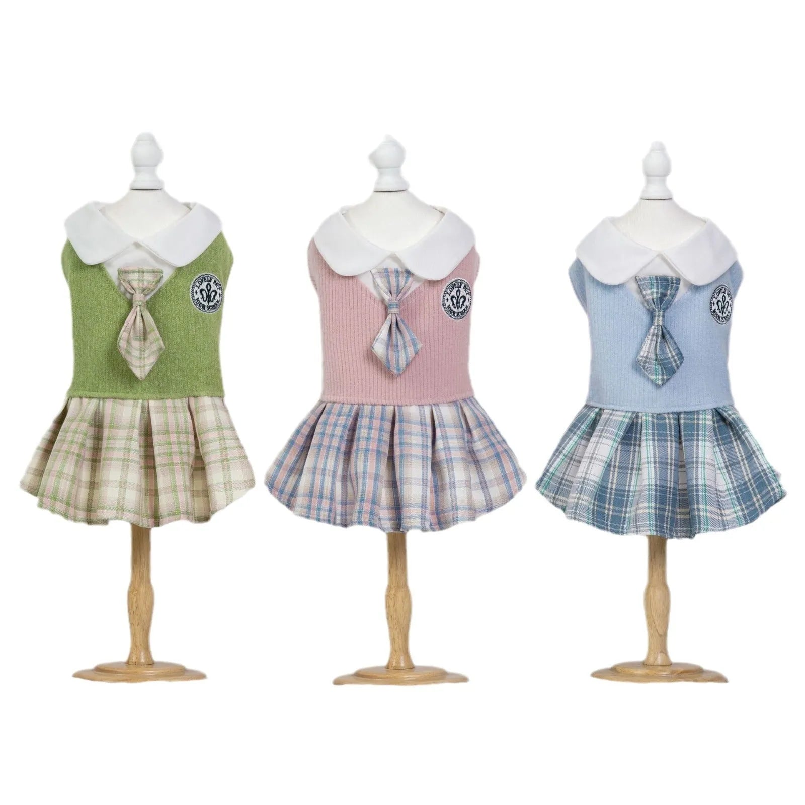 Polyester tartan skirt costume for dogs in pink, blue or green with princess-style design