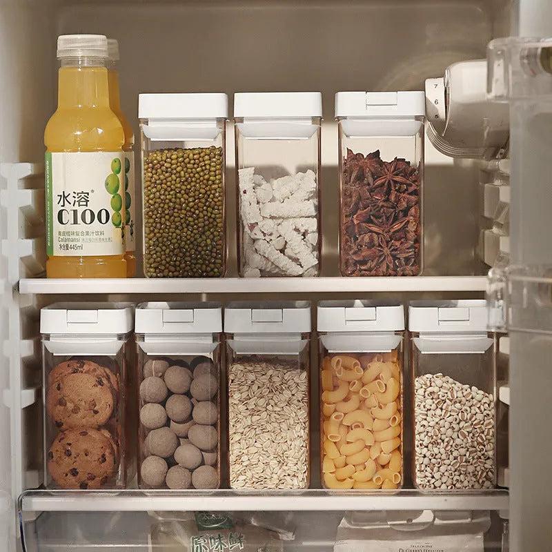 Transparent white plastic storage container for grains with 400ml capacity.