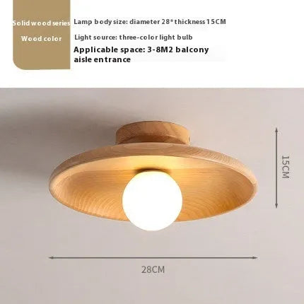 Solid wood and glass minimalist aisle ceiling lamp in wood or walnut colour.