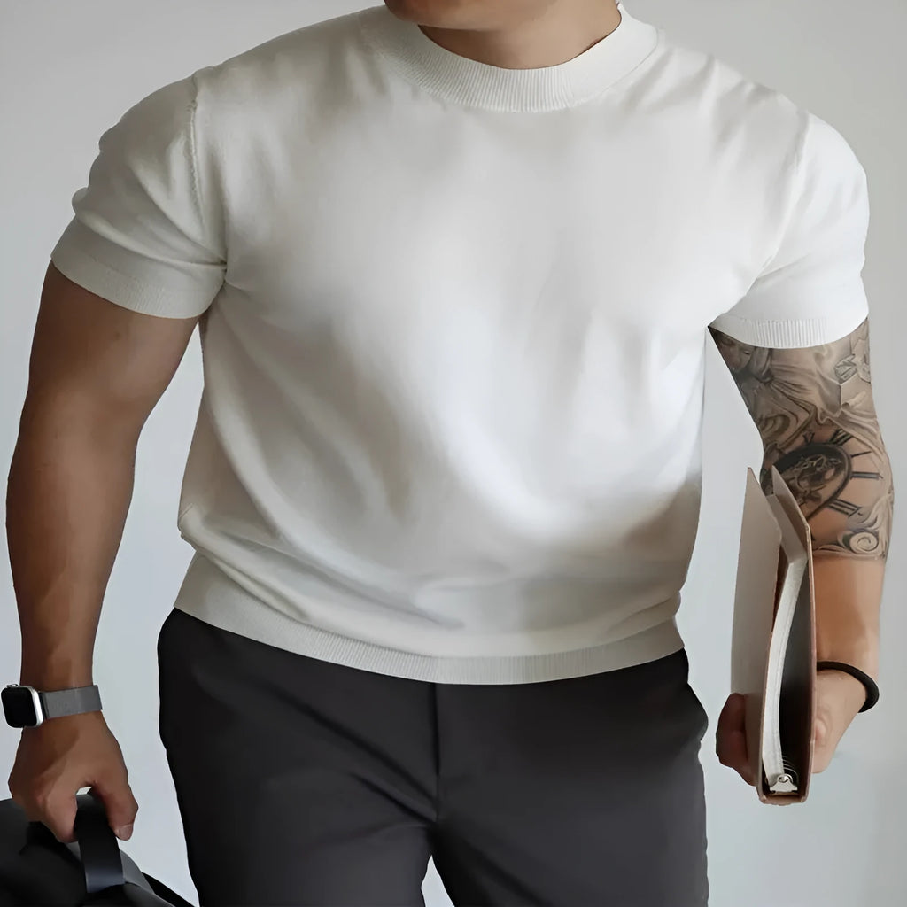 Men's slim-fit solid colour T-shirt in breathable polyester fabric for commuting