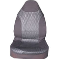 Black quilted universal car seat cover made from PU and polyester fabric.