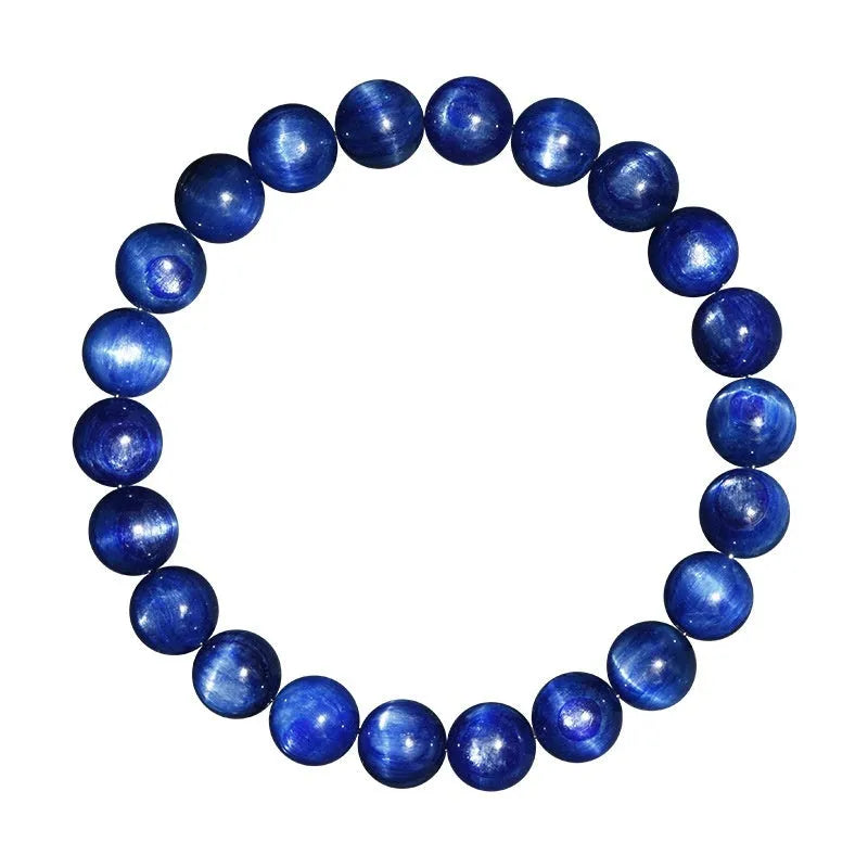 Blue crystal ball bracelet with geometric shape and Ruyi design elements on polished natural crystal