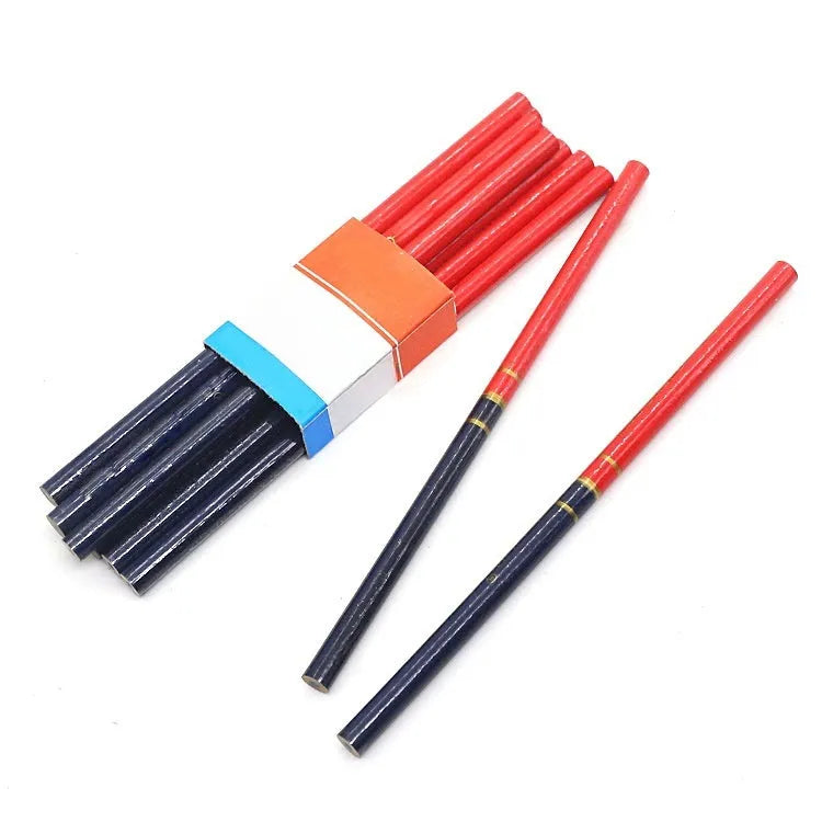 10 red and blue two-colour round wooden carpenter's pencils for marking