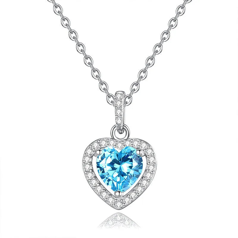 Sterling silver heart pendant necklace with natural gemstone on adjustable cross chain