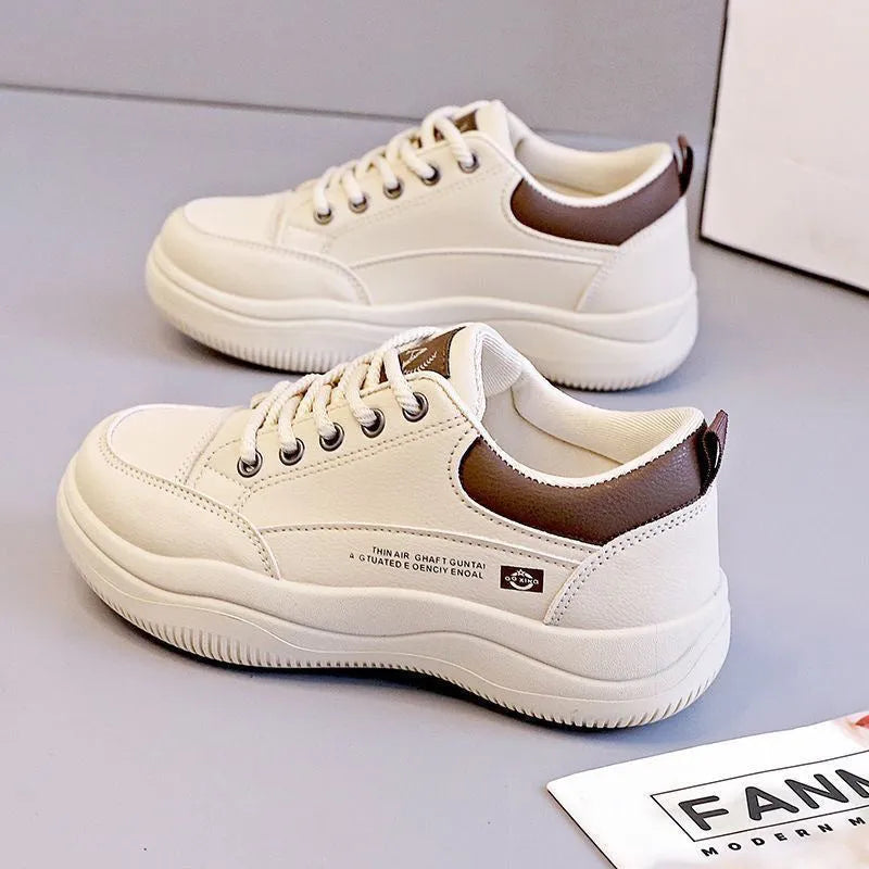 Women's Korean-style white shoes with cross straps, round toe and 3-5cm mid heel