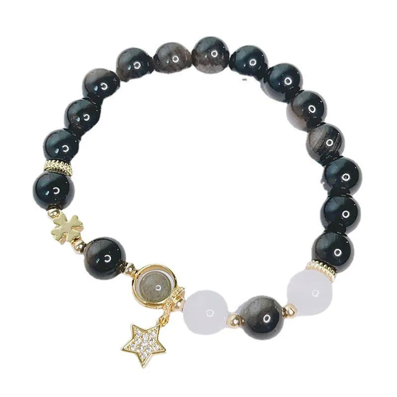 Women's silver stone bracelet with electroplated finish showing sweet cool style