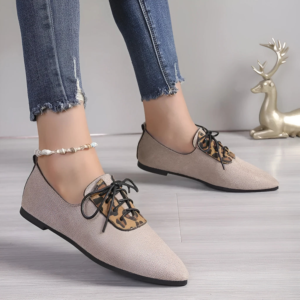 Beige leopard print pointed toe pumps for women in plus sizes