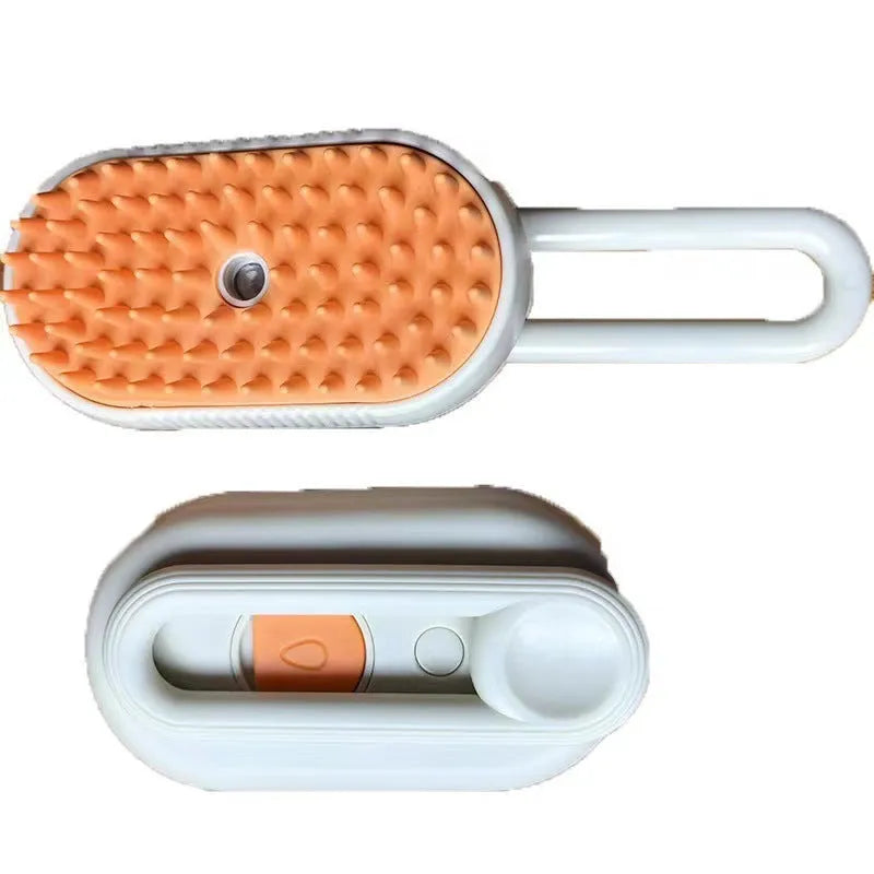 Avocado green pet grooming spray brush with comb head and attached 200ml essence bottle.